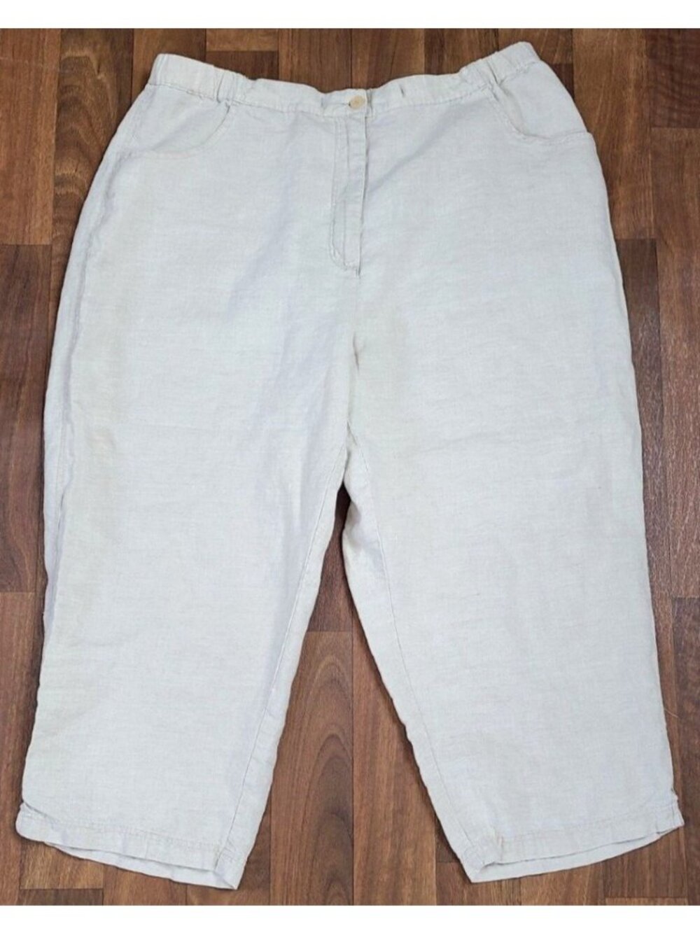 Cherokee Coastal Beach Boho Linen Cream Colored Capris Pants Women's Size 20W